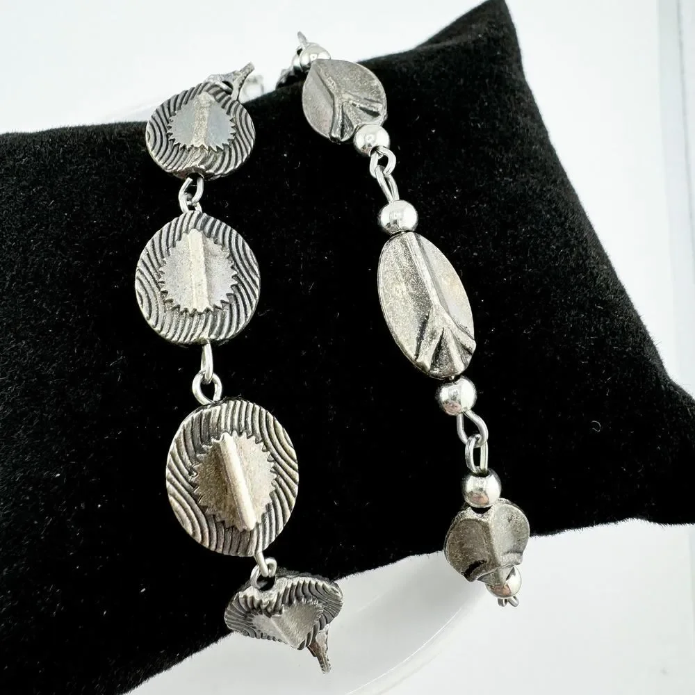 Vintage Two Southwestern Silver Tone Wave Bracelets Boho Chic Rustic Charm